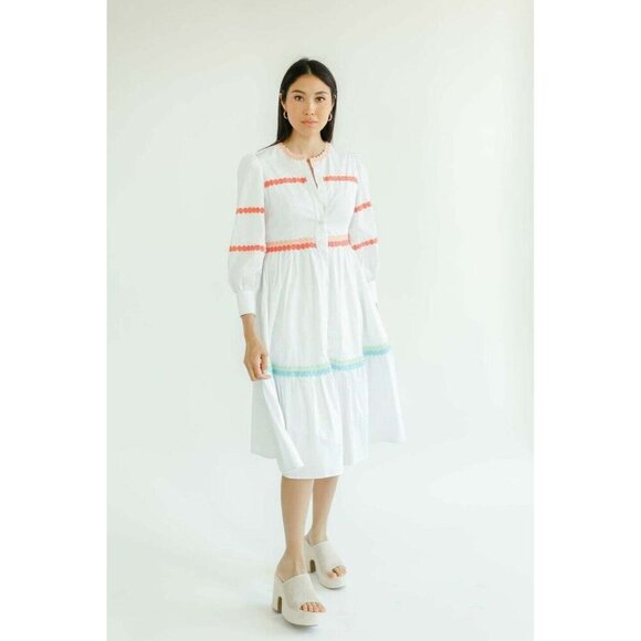 Marie By Victoria Dunn Amelie White Cotton Provence Long Sleeves Midi Dress XS - Picture 14 of 14